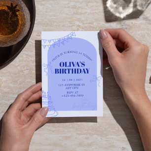 Invitation Bleu pâle Moderne Sweet 16 Anniversaire pour Fille