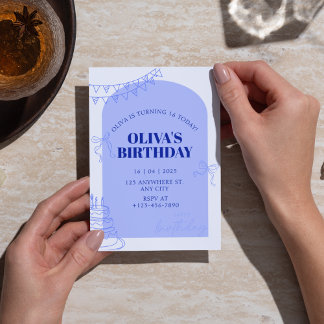 Invitation Bleu pâle Moderne Sweet 16 Anniversaire pour Fille