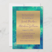 Invitation Bleu Paon Abstrait Mariage Or (Devant)