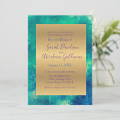 Invitation Bleu Paon Abstrait Mariage Or (Debout devant)