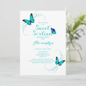 Invitation Bleu papillon doux 16 Seize Anniversaire (Debout devant)