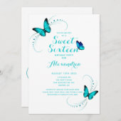 Invitation Bleu papillon doux 16 Seize Anniversaire (Devant / Derrière)