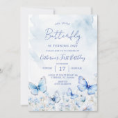 Invitation Bleu papillons fête d'anniversaire (Devant)