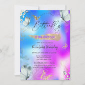 Invitation Bleu papillons Holographique Anniversaire (Devant)