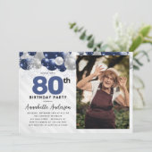 Invitation Bleu Parties scintillant à ballons d'argent Photo (Debout devant)