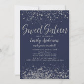 Invitation Bleu Parties scintillant argent doux 16 (Devant)