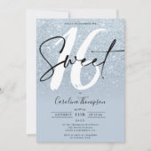 Invitation Bleu parties scintillant bordure script photo Swee (Devant)