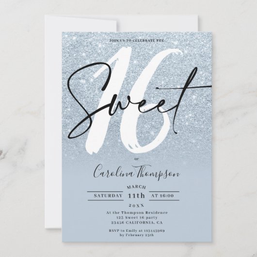 Invitation Bleu parties scintillant bordure script photo Swee (Devant)