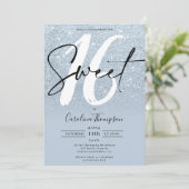 Invitation Bleu parties scintillant bordure script photo Swee (Debout devant)