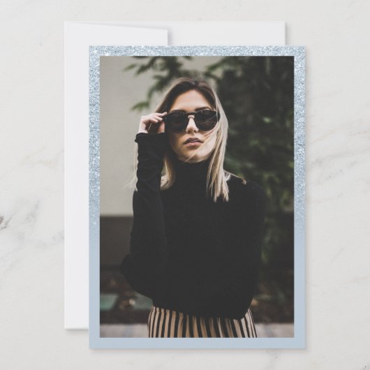 Invitation Bleu parties scintillant bordure script photo Swee (Dos)