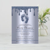 Invitation Bleu Parties scintillant Drip Luxury Metallic Baby (Debout devant)