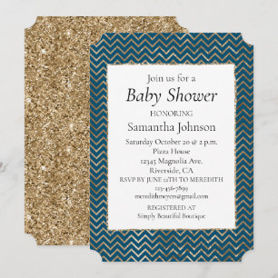 Invitation Bleu parties scintillant étincelle Gold Zigzag