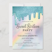 Invitation Bleu Parties scintillant gouttes Rainbow Holograph (Devant)