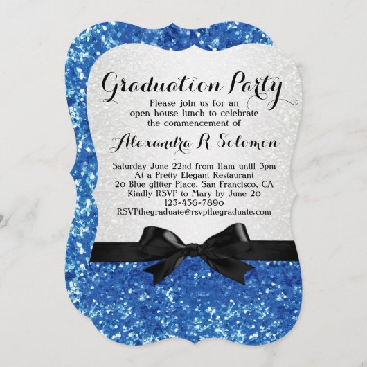 Invitation Bleu Parties scintillant-look Bow Graduation Party (Devant / Derrière)