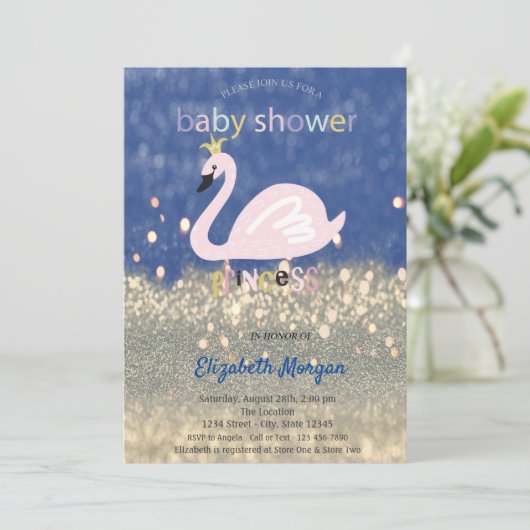 Invitation Bleu, Parties scintillant or Bokeh, Baby shower cy (Debout devant)