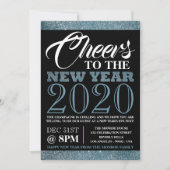 Invitation Bleu Parties scintillant rayures, Nouvel An (Devant)