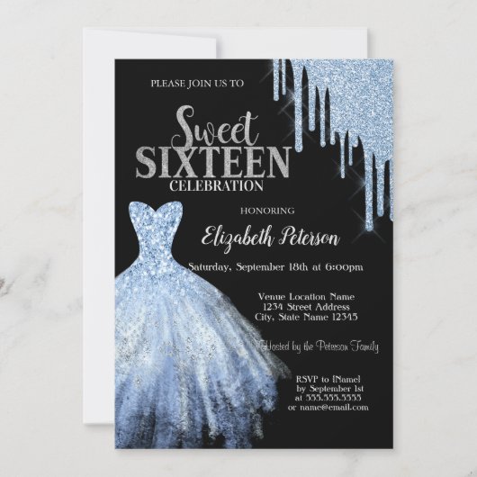 Invitation Bleu Parties scintillant, Robe Bleue Black Sweet 1 (Devant)