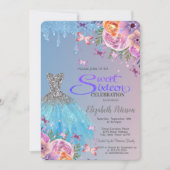 Invitation Bleu Parties scintillant, Robe Bleue Fleurs Douce (Devant)