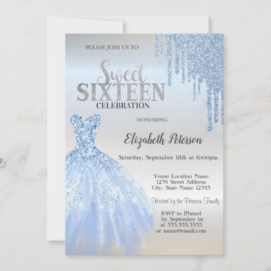 Invitation Bleu Parties scintillant, Robe Bleue Silver Sweet  (Devant)