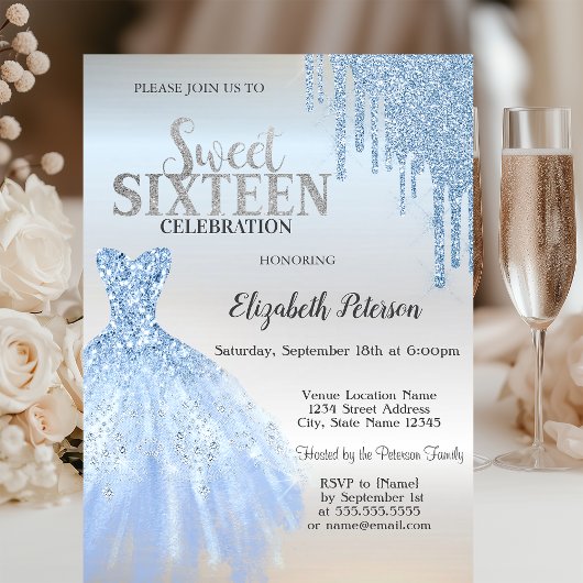 Invitation Bleu Parties scintillant, Robe Bleue Silver Sweet 