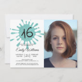 Invitation Bleu Parties scintillant Splash Sweet 16 16e fête  (Devant)