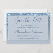 Invitation Bleu Parties scintillant Sweet 16 Enregistrer la d (Dos)