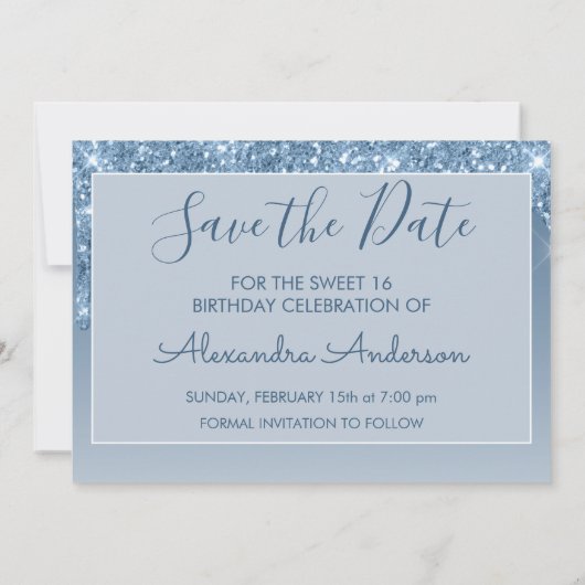 Invitation Bleu Parties scintillant Sweet 16 Enregistrer la d (Dos)