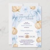 Invitation Bleu Pastel Aquarelle ruban Citrouille arc (Devant)