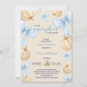 Invitation Bleu Pastel Aquarelle ruban Citrouille arc (Devant)