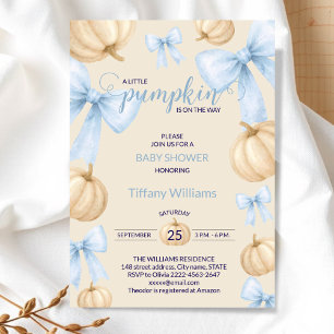 Invitation Bleu Pastel Aquarelle ruban Citrouille arc