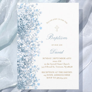 Invitation bleu pastel Baby's Breath baby boy Baptême