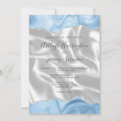 Invitation Bleu pastel bébé argent agate blanc soie mariage (Devant)