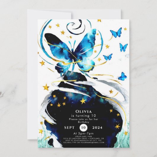 Invitation Bleu Pastel Butterfly Anniversaire (Devant)