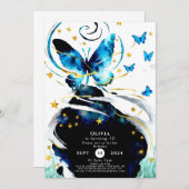 Invitation Bleu Pastel Butterfly Anniversaire (Devant / Derrière)