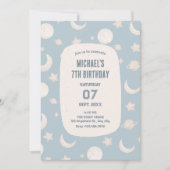 Invitation Bleu pastel espace astronaute anniversaire (Devant)