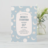 Invitation Bleu pastel espace astronaute anniversaire (Debout devant)