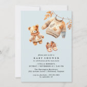 Invitation Bleu Pastel | Jolie Chute Moderne Bébé Garçon Douc (Devant)