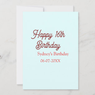 Invitation Bleu pastel rouge joyeux 16e anniversaire nom date