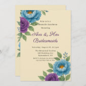 Invitation Bleu Peony & Fig Purple Rose Bridesmaigre Déjeuner (Devant / Derrière)