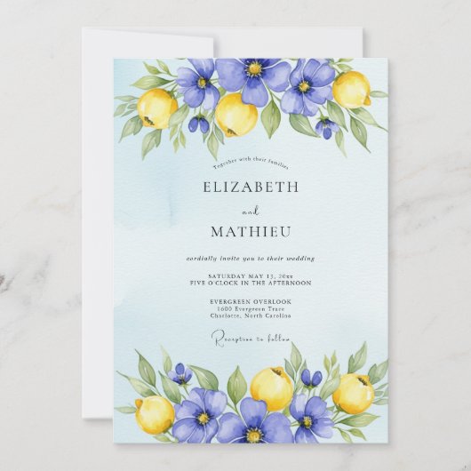 Invitation Bleu Pervenche Mariage Citron Vibrant (Devant)