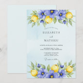 Invitation Bleu Pervenche Mariage Citron Vibrant (Devant / Derrière)