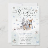Invitation Bleu Petit Fléau de neige Hiver Bois Cerf Bébé (Devant)