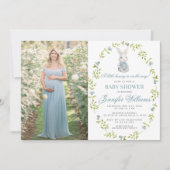 Invitation Bleu Petit Lapin Printemps Bébé Garçon Douche Phot (Devant)