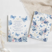 Invitation Bleu Petit Papillon Fleurs Baby shower garçon