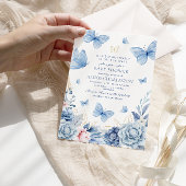 Invitation Bleu Petit Papillon Fleurs Baby shower garçon