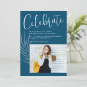 Invitation Bleu Photo Graduation (Debout devant)