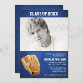 Invitation Bleu photo rouge (Devant / Derrière)