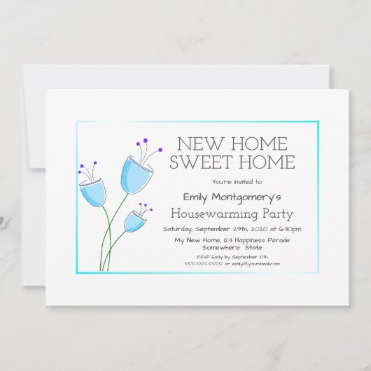 Invitation Bleu pittoresque Fleur de ménage (Devant)