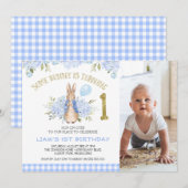 Invitation Bleu pittoresque Garçons Lapin Lapin 1er Anniversa (Devant / Derrière)
