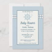 Invitation Bleu Plaid Nautique bébé garçon douche (Devant)